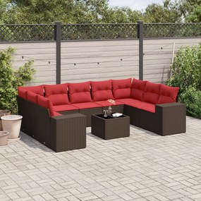 vidaXL 10 pcs conj. sofás jardim com almofadões vime PE castanho