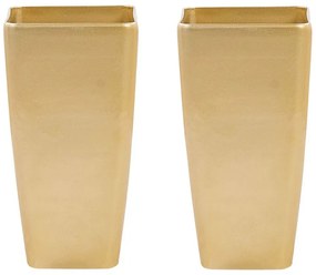 Conjunto de 2 vasos para plantas em pedra dourada 30 x 30 x 57 cm MODI Beliani