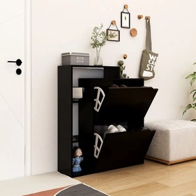 vidaXL Sapateira 79,5x24x90,5 cm contraplacado preto