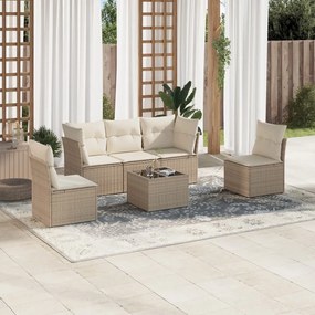 6 pcs conjunto de sofás p/ jardim com almofadões vime PE bege
