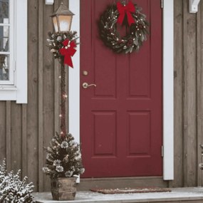 Poste de Natal pré-iluminado com luzes LED 187 cm Vegetação artificial Pontas de galhos com bloqueio de neve Bagas brancas Verdes