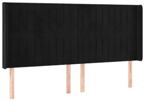 Cabeceira de cama c/ luzes LED veludo 183x16x118/128 cm preto