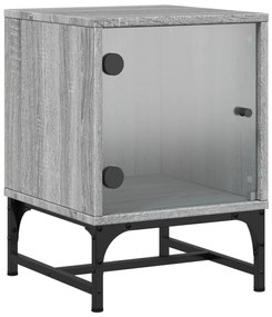 Mesa cabeceira c/ portas vidro 2 pcs 35x37x50cm cinzento sonoma