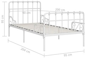 Estrutura de cama com estrado de ripas 90x200 cm metal branco