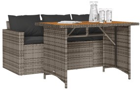 2 pcs conjunto de jantar p/ jardim c/ almofadões vime PE cinza