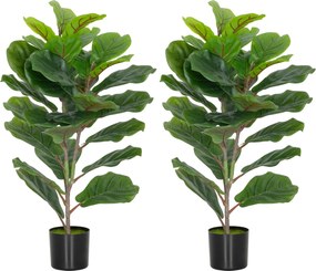 HOMCOM Conjunto de 2 plantas artificiais de interior 80 cm figueira-lira artificial com vaso de plástico e flocagem verde | Aosom Portugal