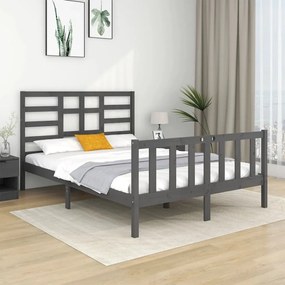 3105902 vidaXL Estrutura de cama casal 135x190 cm madeira maciça cinzento