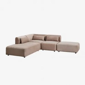 Sofá Modular De Canto Em 3 Peças Com Chaise Longue À Esquerda E Puff Fogler Bombazina Castanho Camel - Sklum