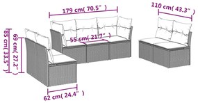 7 pcs conjunto de sofás p/ jardim c/ almofadões vime PE preto