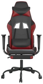 Cadeira gaming massagem + apoio couro art. preto/vermelho tinto