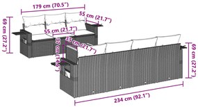 8 pcs conjunto sofás de jardim com almofadões vime PE preto