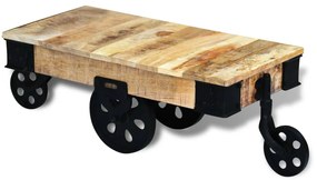 Mesa de centro + rodas em madeira de mangueira áspera