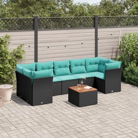 vidaXL 8 pcs conjunto de sofás p/ jardim c/ almofadões vime PE preto