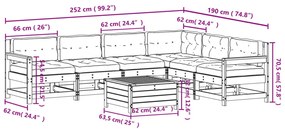 7 pcs conjunto lounge de jardim c/ almofadões pinho maciço