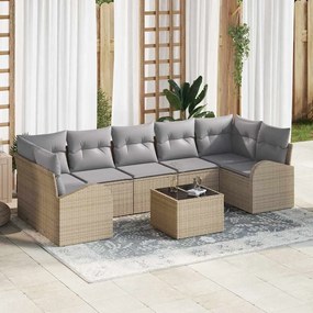 Conjunto de Sofá para Jardim vidaXL de 8 Peças com Almofadas Bege Rattan Poliéster
