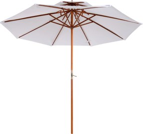 Guarda-sol de jardim redondo diâmetro 2,7 m x 2,6 m em madeira com 2 telas de poliéster de 180 g/m², de altura, branco