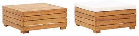 vidaXL Conjunto mesa e apoio de pés jardim c/ almofadão acácia maciça