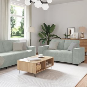 Conjunto de Sofá de 3 Peças com Almofadas em Veludo Cinzento Claro
