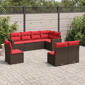 vidaXL 8 pcs conjunto sofás de jardim c/ almofadões vime PE castanho