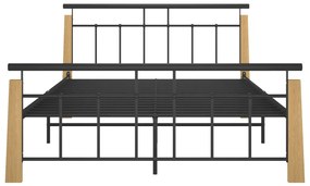 Estrutura de cama 140x200 cm metal/madeira de carvalho maciça