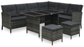 Conjunto lounge de jardim c/ almofadões 4 pcs vime PE cinzento