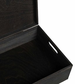 Caixa madeira tampa pegas preta 40x30x13cm pinho madeira maciça
