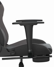 Cadeira gaming c/ apoio pés couro artificial preto e cinza