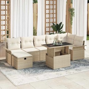 vidaXL Conjunto de Sofá de Jardim de 8 Peças com Almofadas Bege Polyrattan
