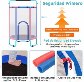 Trampolim Infantil 6 em 1, 140 x 140 x 214 cm, com Rede de Segurança, Azul
