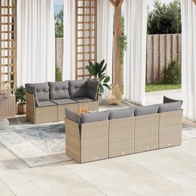 8 pcs conj. sofás jardim c/ almofadões vime PE bege misturado