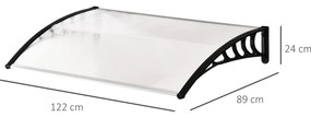 Marquise de Proteção para Portas e Janelas Contra Sol e Chuva Telhado de Proteção com Desenho Moderno 150x90x25 cm Transparente e Preto