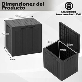 Caixa de armazenamento exterior de 96 L com tampa com fechadura e textura de rattan tecido  56 x 41 x 50,5 cm preto