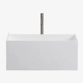 Conjunto De Móvel De Casa De Banho Suspenso Em Resina Com Lavatório Integrado E Luz Led Nerine Branco & Sem Espelho & - Sklum