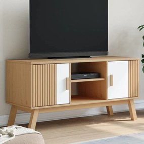 Móvel de TV OLDEN 114x43x57cm pinho maciço branco e castanho