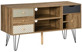 HOMCOM Móvel de TV com Prateleira de Armazenamento 4 Gavetas e Pés de Metal Móvel de TV para Televisores de até 50 Polegadas para Escritório 120x39x64cm Marrom