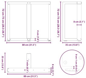 Pés de mesa de jantar em forma de T, 2 peças, preto, 80x35x(72-73) cm,