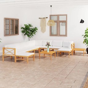 vidaXL 12 pcs conj. lounge jardim c/ almofadões cor creme teca maciça