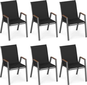 Conjunto de 6 Cadeiras de Jardim Empilháveis (PACOTE SÓ INCLUI 6 CADEIRAS, MESA NÃO INCLUIDA), 56 x 66 x 88 cm, Encosto Alto Ergonómico, Preto