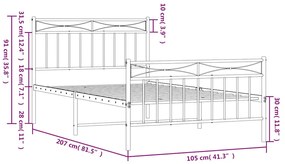 Estrutura de cama com cabeceira e pés 100x200 cm metal preto