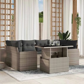 vidaXL 7 pcs conj. sofás jardim com almofadões vime PE cinzento-claro