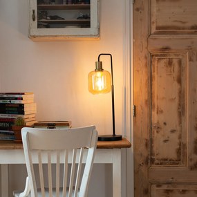 Candeeiro de Mesa Design Preto com Latão e Vidro Âmbar - Zuzanna