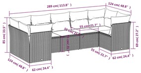 7 pcs conjunto de sofás p/ jardim c/ almofadões vime PE preto