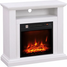 HOMCOM Lareira Elétrica 1800 W, Efeito Chama com 3 Níveis de Luminosidade, Lareira Falsa com Manto, Efeito Madeira Branco | Aosom Portugal