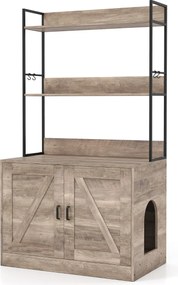 Móvel para caixa de areia para gatos (NÃO INCLUIDA) 80 x 48 x 145 cm com estantes de 3 níveis 4 ganchos Armário com 2 portas sala estar cinzenta