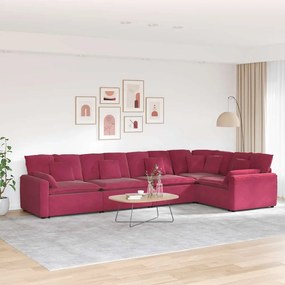 vidaXL Sofá modular com almofadas veludo vermelho tinto