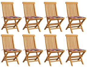 Cadeiras de jardim c/ almofadões xadrez vermelho 8 pcs teca