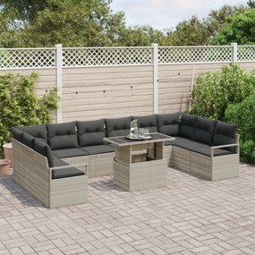 Conjunto de Sofás de Jardim vidaXL 11 Peças com Almofadas Cinza Claro