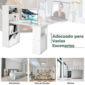 Secretária de computador com Estante de arrumação Secretária reversível para escritório de estudo Quarto de dormir 122 x 51 x 122 cm Branco
