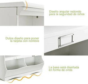 Estante armazenamento infantil com 2 compartimentos e 2 recipientes para organizador de brinquedos de quarto e sala 105,5 x 39,5 x 84 cm branco