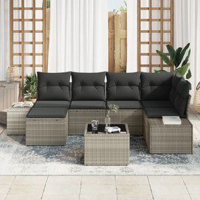Conjunto de Sofá de Jardim de 7 Peças com Almofadas Cinza Rattan PE